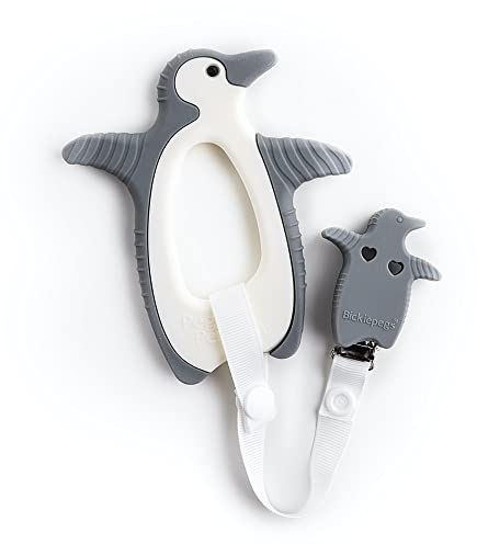 Bickiepegs Peggie der Pinguin sensorisches Beißspielzeug mit Befestigungsclip - Zahnungshilfe für Babys - Peggie der Pinguin Beißring - Zahnungsspielzeug für Babys und Kleinkinder für Vorder