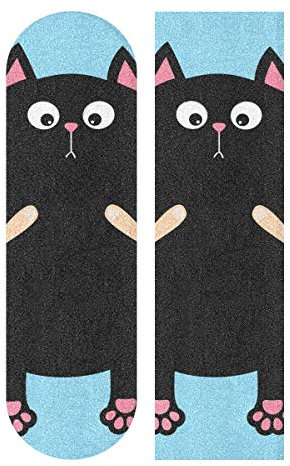 MNSRUU Skateboard-Griffband mit lustigem Gesicht und schwarzer Katze, für Roller, Deck, Sandpapier, 22,9 x 83,8 cm