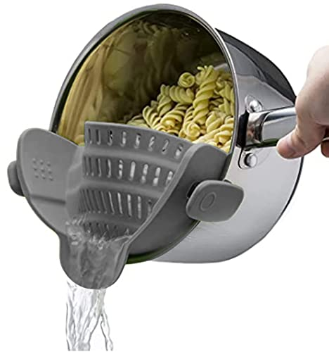Clip on Strainer for Pots Pan, Hands-Free Silicone Kitchen Food Strainer for Rice Spaghetti Pasta Noodles Vegetables Fruits, 22 x 12cm