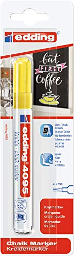 Edding Kreidemarker 4095 - neongelb - 1 Kreide-Tintenmarker - Rundspitze 2-3mm - Trocken abwischbarer Stift für Kreidetafeln - Für Fenster, Glas, Spiegel - Flüssigkreide-Marker für deckende Abdeckung