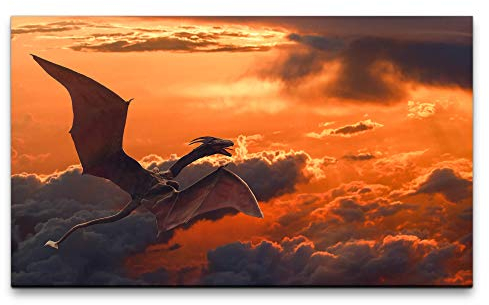 Bilder XXL Drachen in Himmel 120x70cm Wandbild auf Leinwand