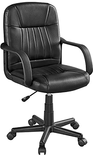 Yaheetech Sedia/Poltroncina da Ufficio Scrivania Girevole Ergonomica in Ecopelle Imbottita Altezza Regolabile con Braccioli e Ruote Portata 123 kg Nera