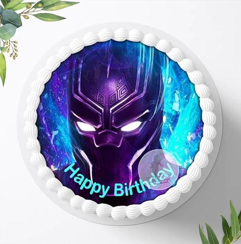 Für den Geburtstag ein Tortenbild, Zuckerbild mit dem Motiv: Black Panther, Essbares Foto für Torten, Fondant, Tortenaufleger Ø 20cm, 0412w