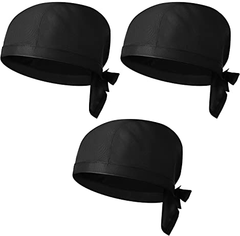 3Pcs Koch Kopfbedeckung Schwarz Kochmütze Bandana: Küchenmütze Elastische Kochmütze Chef Kochhut Aus Baumwolle Poly Kopfbedeckung Für Männer Frauen Kochen