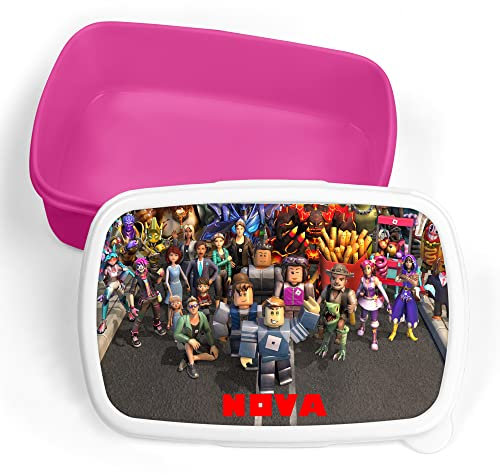 Print Maniacs Personalised Lunch Box Blox Game School Sandwich Kids Picnic Snack Food Bag Children's Travel Girls Boys Toddler Box Tub Pack Box (Pink, Add Name)