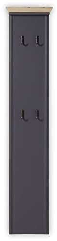 Stella Trading JASMIN Garderobenpaneel in Graphit, Artisan Eiche Optik - Landhausstil Garderobenleiste mit zuverlässigen Wandhaken für Jacken & Taschen - 41 x 195 x 9 cm (B/H/T)