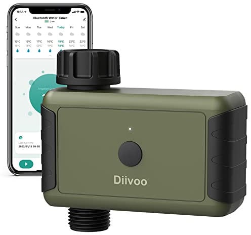 Smart Water Timer, Diivoo Bluetooth Sprinkler Irrigation Timer with Frequency, Duration Irrigation and Rain Delay for Outdoor Garden Watering
