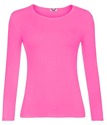 KATSSI Women's Long Sleeve Stretch Plain Round Scoop Neck T Shirt Top, Viscose, Regular Fit, S