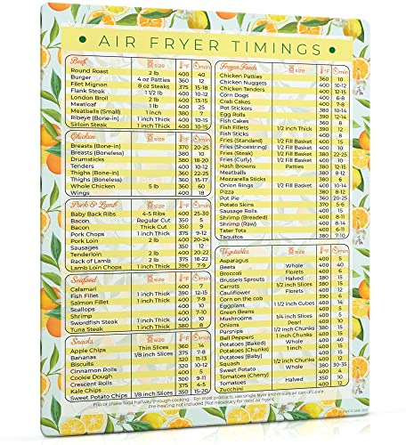 SwiftCube Air Fryer Magnetic Cheat Sheets, Multicooker Cheat Sheet Recipe Magnets, with Cooking Temperature, Time & Size Chart Conversion Measurement, Orange-Lemon Kitchen Decor, 8.5x11 Citrus Dream