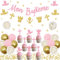 JOYMEMO Mon Baptême Dekorationen Erstkommunion Dekorationen Rosa Gold Mon Taufe Banner Engel Kreuz Taube Gral Wimpelkette Girlande Cupcake Topper für Jungen Mädchen Netural Taufe Babyparty