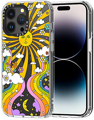 MOSNOVO Case for iPhone 14 Pro Max, [Buffertech 6.6ft Military-Grade Drop Protection] [Anti Peel Off Tech] Clear TPU Bumper Phone Case Cover Design - 70's Psychedelic Groovy Art