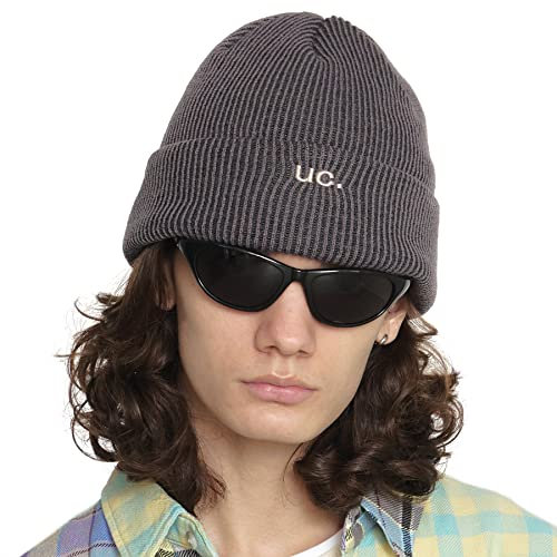 UNDERCONTROL Ton-in-Ton-Logo-Stickerei, Unisex, Herbst/Winter, Dicke, aufrollbare warme Beanie-Strickmütze mit Fischer-Totenkopf, Korea (Grau)