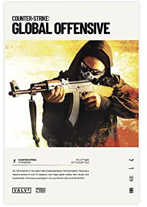 FABIVA Videospiel-Poster, Motiv: Counter-Strike Global Offensive (2012), Leinwand-Poster, Schlafzimmer-Dekor, Sportlandschaft, Büro, Raumdekoration, Geschenk, ungerahmt, 20 x 30 cm