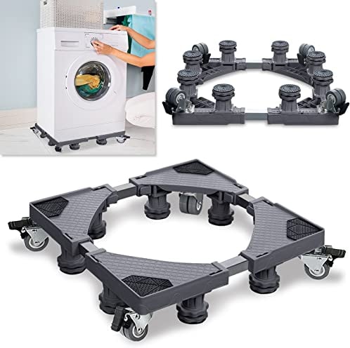 Aufun Waschmaschine Sockel Untergestell für Kühlschrank,8 Stabilen Füßen Mit 4 Räder Geeignet für Trockner, Waschmaschine (Einstellbare Breite 45-75 cm Höhe 10-13 cm) Bärenlast max. 200kg(Grau)