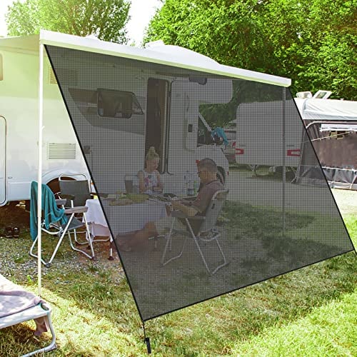 PHATRIP Wohnmobil View Blocker Sonnenschutz Vorderwand für Markise Universeller Camping RV Markisen Sichtschutz Vorderwand Bildschirm vor Sonne, Wind und Regen 2,45mx2,40m