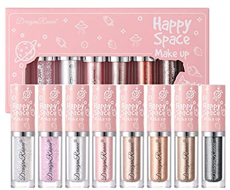 Flüssiger Lidschatten, MKNZOME 8 Farben Schminke Glitzer Lidschatten Liquid Eyeshadow Langlebiges Wasserdichtes Augen Make-up für Geburtstag Weihnachten Halloween Party oder Täglich