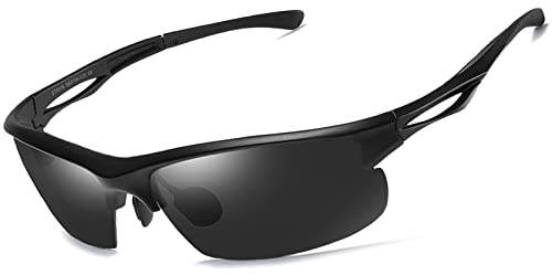 KANASTAL Black Sunglasses Wrap Around Polarised Mens Womens Sports Cycling Glasses Curved Driving Running UV400 - Matte Black Frame