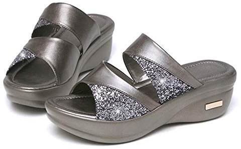 Dasongff Sandales Claquette Semelle Épaisse Sandales Femme Été Confortable Compensée Grande Taille Chaussures Plate-Forme Wedge Sandales Brillante Semelle Souple Mules Compensees Confort