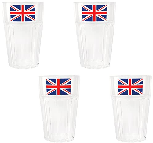 Union Jack Tumblers - Pack of 4 - Heavy Duty Plastic Premium Reusable 325ml Tumbler Cups with Union Jack Flags - Perfect for National Celebrations and Jubilee King's Coronation Street Parties