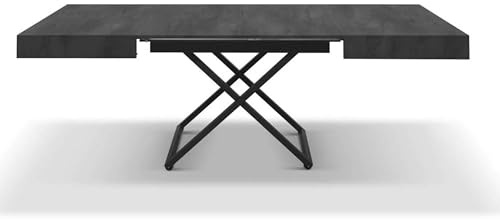 Mar.c.a. Design – Table Extensible 120/170/220x80x77 cm Bois Gris Acier Pieds Métal Noir Made in Italy