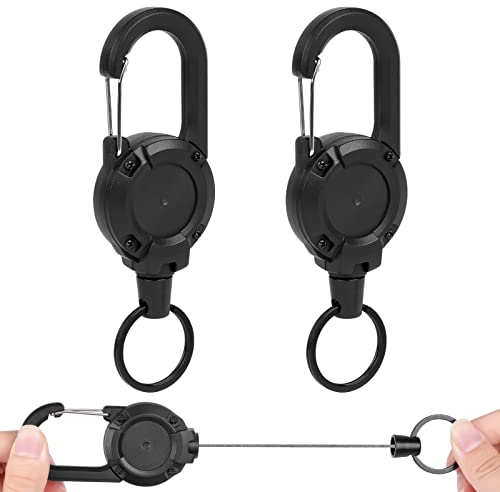 Vicloon Strapazierfähiger einziehbarer Schlüsselanhänger, 2pcs Einziehbarer Schlüsselanhänger, Schlüsselband ausziehbar mit 80 cm Stahlkordel für ID Badge Holder, Kartenhalter, Schlüsselkarten