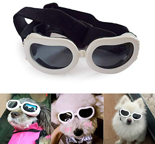 PETLESO Hunde Sonnenbrille für Kleine Hunde Hundebrille Wasserdichter Anti-UV Schutzbrille für Kleine Hunde - Gelb