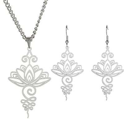 VASSAGO Lotusblumen-Anhänger Halskette Edelstahl Unalome Lotus Halskette Choker Chakra Symbol Geometrie Hindu-Lotus Anhänger Spiritueller Schmuck Geschenk für Männer Frauen, Edelstahl
