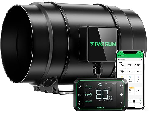 VIVOSUN Inline-Rohrventilator 200mm Leiser Abluftventilator 1232m³/h mit EC-Motor und GrowHub E42A WLAN-Controller AeroZesh G8 Ventilator für Heizung, Kühlung, Booster, Growzelte, Hydroponik