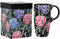 DUSVALLY Tasses à café en céramique de voyage en porcelaine avec couvercle et coffret cadeau, 500 ml. Grande tasse à café, hortensia