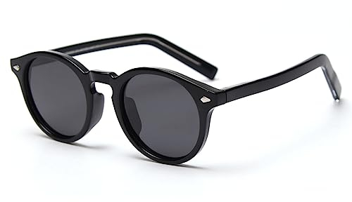 kachawoo Runde Sonnenbrille Polarisierte UV400 Mode Brillen für Männer Frauen TR90 Rahmen Sonnenbrille (full black)