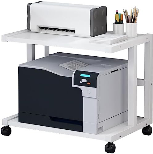 NUACOS Druckerwagen mit Arretierbaren Rädern,Untertisch Druckerhalter,2 Ebenen Druckertisch mit Verstellbaren Füßen für Drucker Scanner Fax Büro Druckerständer Rollbar,Weiß,W58cm