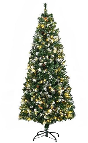 HOMCOM Sapin de Noël Artificiel Lumineux 180 cm 703 Branches 250 LED avec 30 Pommes de pin - Support Pied Pliable Ø 80 Vert