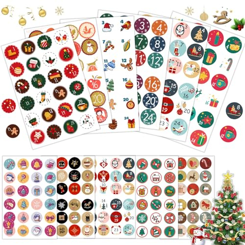 KOBOKO Aufkleber Weihnachten,240Stk 4,5cm Rund Sticker Weihnachten,Selbstklebend Aufkleber zum Beschriften für Weihnachten Geschenkverpackungen Umschlag DIY Dekoration usw.(Zahlenaufkleber 1 bis 24)