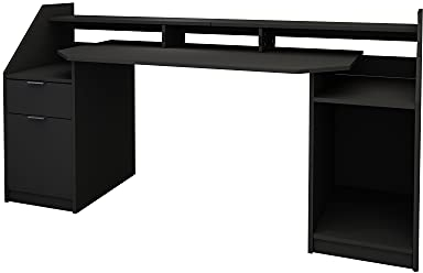ML-Design Scrivania per Computer con Cassetto Porta Spazio di Archiviazione e Ripiani Aperti 179,8 x 90,6 cm Nero in Legno Postazione da Lavoro Tavolo per Portatile Mobili da Ufficio