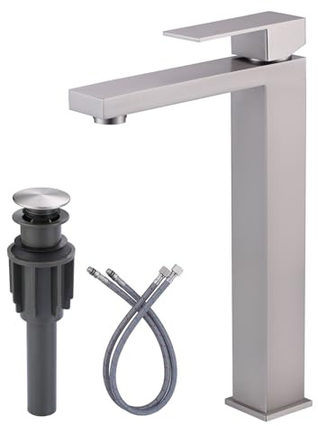ARCORA Vessel Sink Faucet Brushed Nickel, Single Handle Tall Bathroom Faucet, Single Hole Lavatory Vanity Mixer Tap with Pop Up Drain and Supply Lines