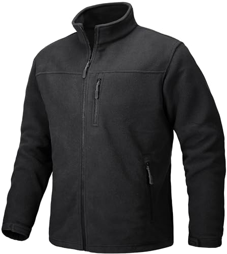 TACVASEN Herren Warme Fleecejacke Outdoorjacke Sport Jacket Sweatjacke mit Brusttasche (XXL, Schwarz)
