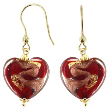 Venetiaurum - Boucles d'Oreilles avec Coeur Rouge 12 mm en Verre de Murano Original et Argent 925 - Bijou Certifié Made In Italy