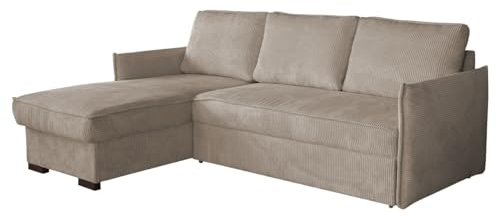 Mirjan24 Ecksofa Moisy Cord, Design Eckcouch, Couch mit Schlaffunktion und Bettkasten, Multifunktionale Wohnlandschaft, L-Form Sofa mit Bettfunktion, Ottomane universell (Poso 02)