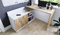 Marlux-Meble Schreibtisch mit Schubladen 3 und Regalen 2 | Eckschreibtisch Weiß Matt - Wotan-Eiche | PC Schreibtisch L Form (Omega Schreibtisch Holz 131x120x76 cm)