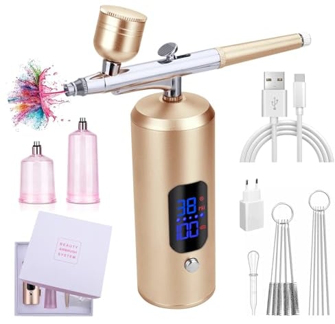 Daakro Airbrush Set,Spritzpistole mit Mini Kompressor 38PSI Kabelloses Airbrush-Kit,Mini wiederaufladbare kosmetische Airbrushpistole,Graffiti, Make-up,Kuchendekoration