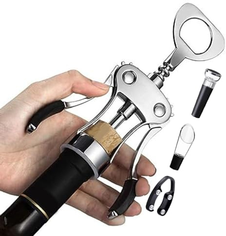 Kit de abridor de botellas de vino, juego de abridor de vino profesional | Juego de sacacorchos de camarero de metal con forma de ala de 4 piezas - Con tapón de vino, vertedor de vino, cortador de pap