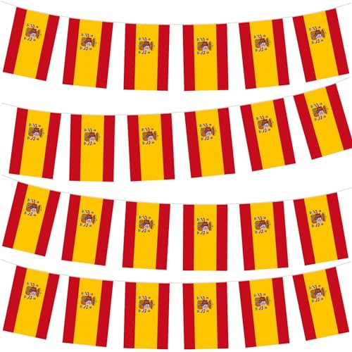 10m Guirnalda Bandera de España,30 Doble Cara Pequeña Personalizada Banderas,para Decoración Patio,Balcón,Jardin,Barra,para Juegos de Fútbol,Eventos Deportivos,Día Nacional,Fiesta de España
