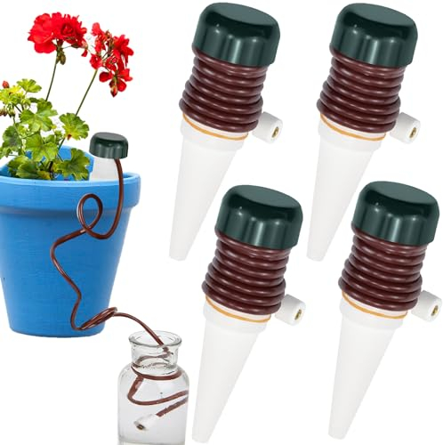 NAROSEBE 4 Pcs Cône Céramique Goutte à Goutte, Distributeur Eau Plante Vacances avec Tuyau 75CM, Arrosage Goutte à Goutte Automatique, Irrigation Goutte à Goutte Plante Intérieur, pour Jardin Potager