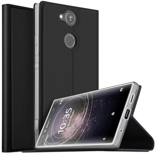CoolGadget Flip Case für Sony Xperia XA2, Handyhülle PU Leder Schutzhülle mit Kartenfächern und Standfunktion, Schwarz