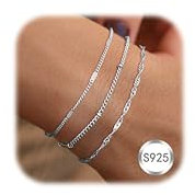 ORAZIO 3 Pcs Armband Damen Silber 925 Armbänder Silber Verstellbare Armband Set Schmuck Silber Armband Armkette Damen Mädchen Silberarmband