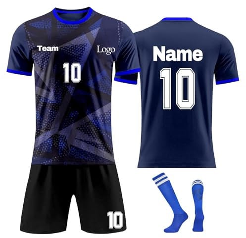 Personalised Shirts Kit Mens Girls with Name Number Team Logo Custom Football Jersey for Boys Training Gifts for Children Navy