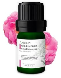 Olio Essenziale Rosa Damascena AMYRON | Al 100% Puro 5ml Naturale | Ideale Per Aromaterapia E Diffusore Oli Essenziali | Massaggi aromatici | Uso Topico E Terapeutico | Alimentare | Senza OGM.