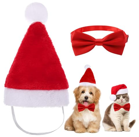 2 Stück Weihnachten Hundekostüm,Hund Weihnachtsmütze,Weihnachtskostüme für Haustiere,Hunde Katzen Weihnachtskostüm,Haustier-Weihnachtsmütze mit Schleife,Geeignet für Weihnachtsdekorationen, Geschenke.