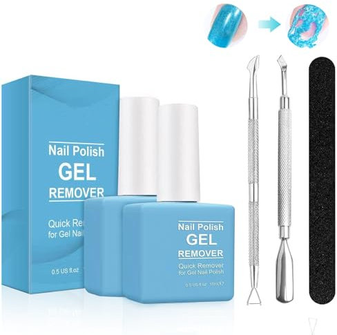 Bettinay 5 PCS Gel Nail Polish Remover Kit with File Cuticle Pusher and Scraper, No Damage to Nails, Quickly Easily Remove Nail Polish