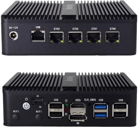 VeeKey Firewall Mini PC, 4 Port i226 2.5GbE LAN Fanless Mini PC N100, DDR5, HDMI, DisplayPort, Gigabit Ethernet AES-NI VPN Router Openwrt Home Media Server (8GB RAM, 128GB SSD)